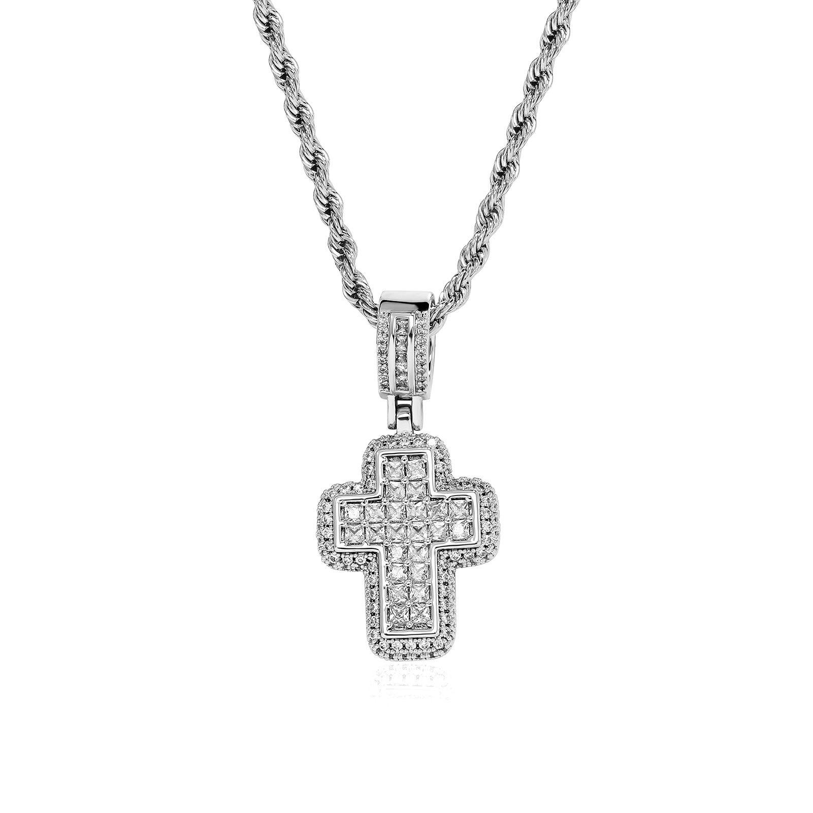 Hip-Hop Fashion T-Shaped Zircon Pink Cross Necklace, Unique European And American Street Style Accessory