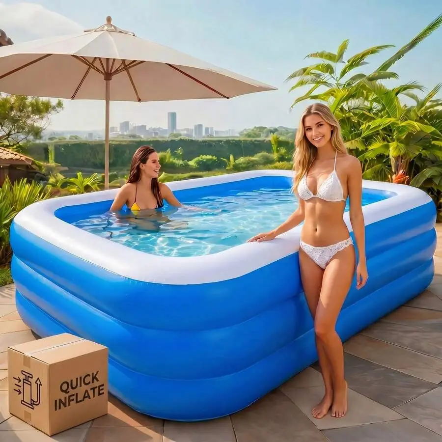 Extra Large Inflatable Swimming Pool, Thickened PVC, Giant Inflatable Water Pool, Outdoor Backyard Floor-Standing Large Pool, Perfect For Summer Leisure Water Play Parties