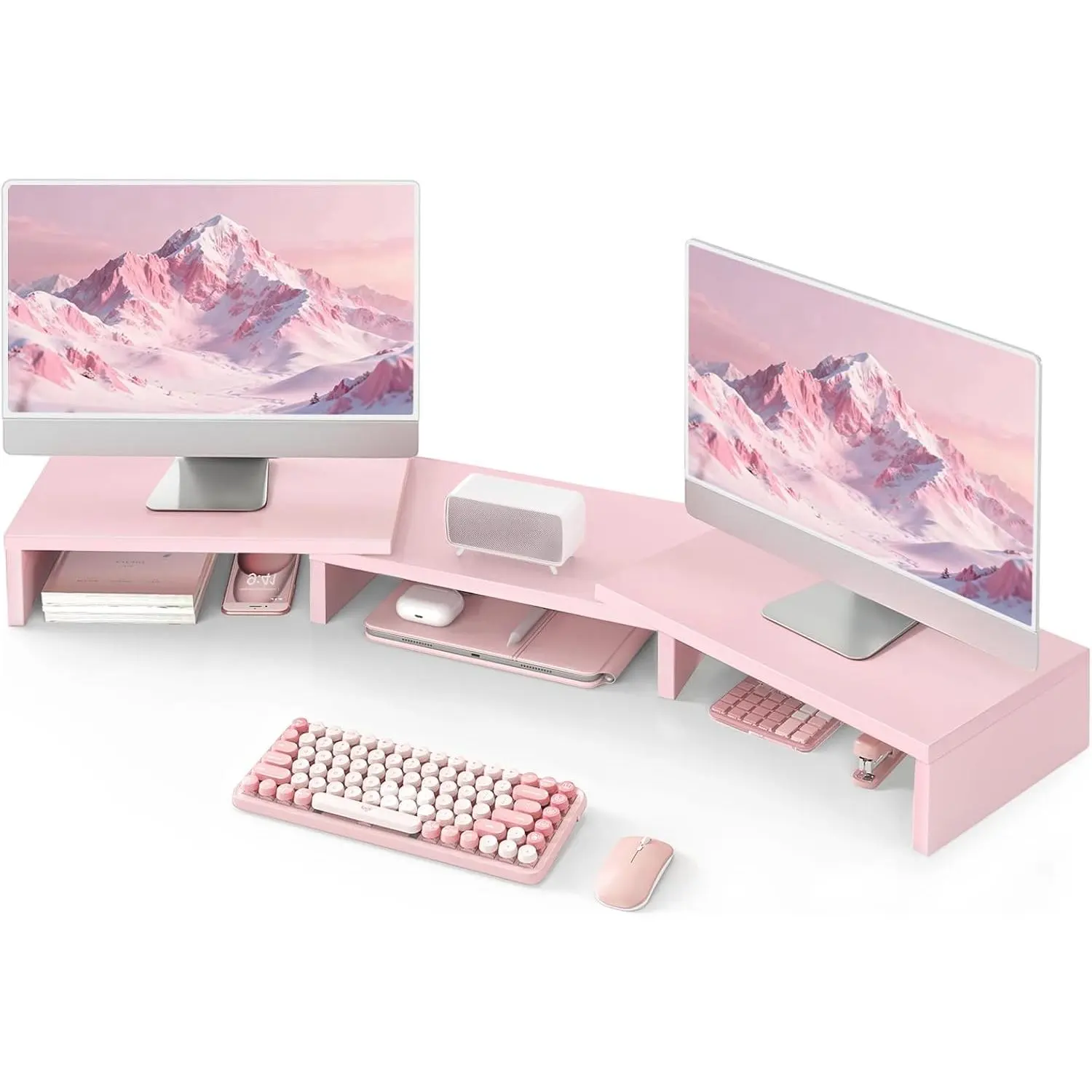 Stand Riser, Office Desktop Organizer Stand for 2 Monitors