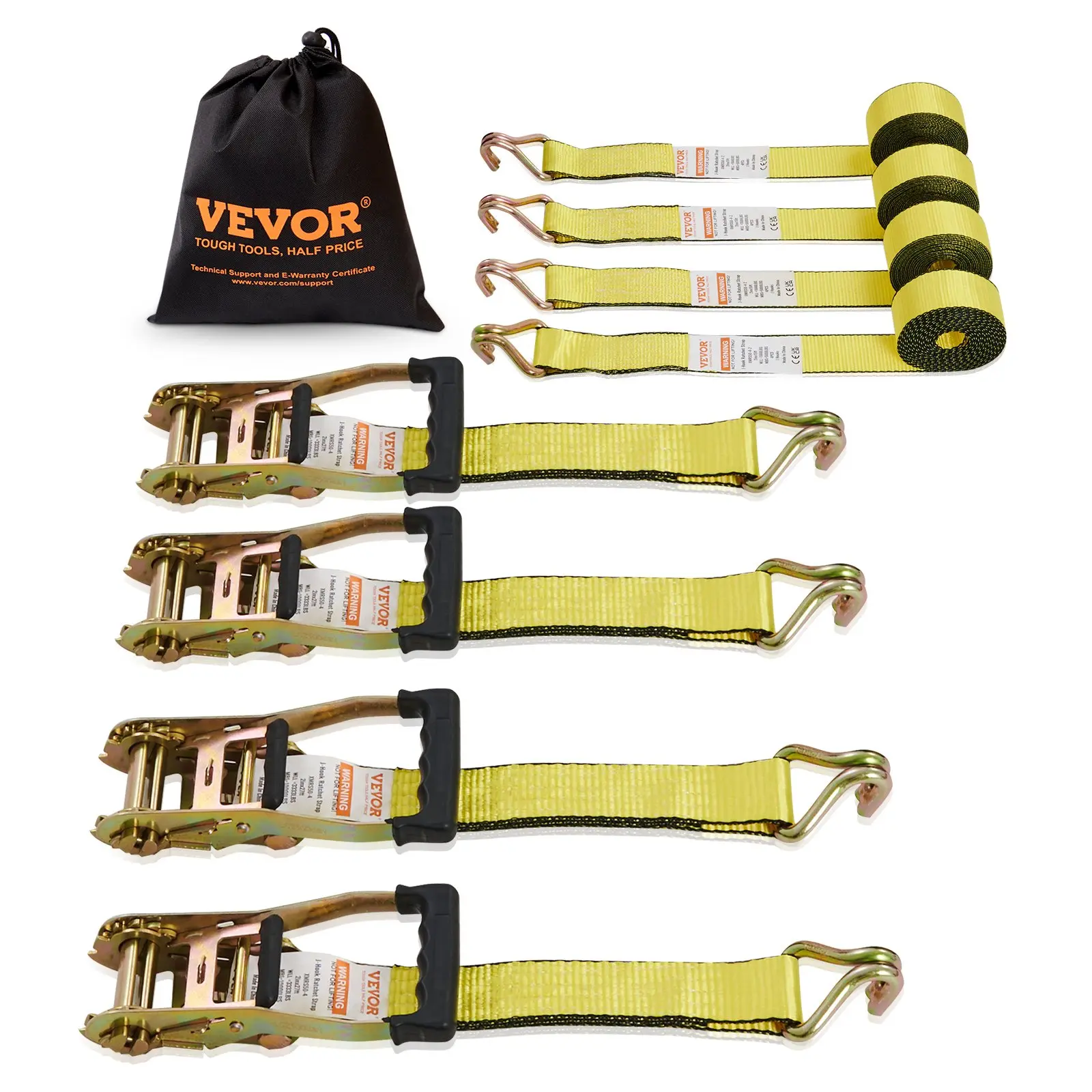 【DealsForYouDays】VEVOR Ratchet Tie Down Straps (4PK), 5000 lb Break Strength, Double J Hook Includes 4 Premium 2"x 15' Rachet Tie Downs with Padded Handles, for Moving Securing Cargo, Appliances, Lawn Equipment