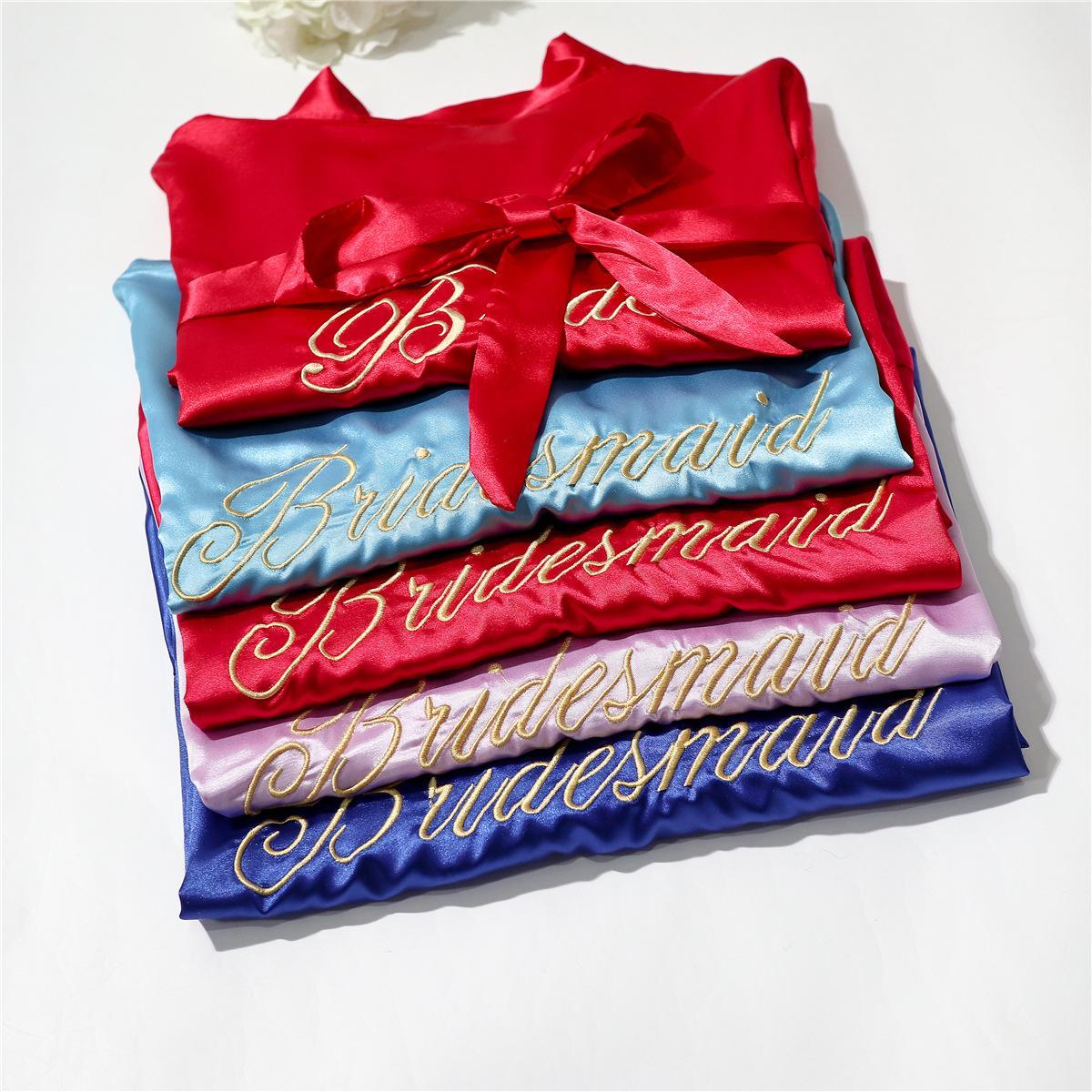 Bride Bridesmaid Wedding Robe Embroidery Kimono Bathrobe Gown Nightgown Casual Satin Short Women Sexy Nightwear Sleepwear