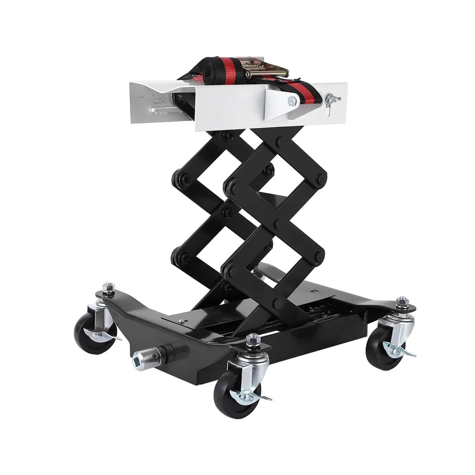 450 LBS Low Profile Transmission Jack - Heavy-Duty Auto Repair Lift with 7-23 Inch Height Range, 2M Safety Straps & 4 Brake Wheels for Safe, Smooth Repairs - Black/Red/Blue