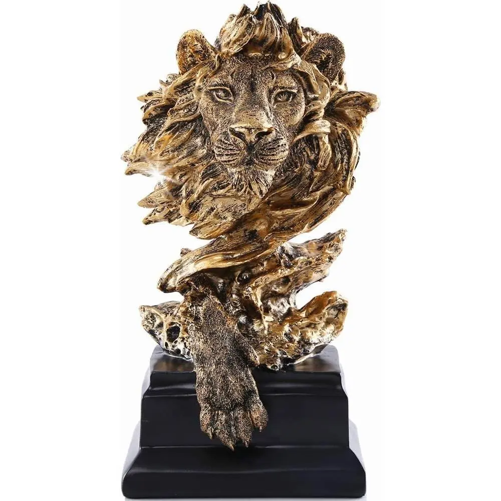 Golden Antique Sandstone Lion Statue Decoration, Collectible Figurine for Home/Study, Ideal Gift for Men (HH17-D2), Sculpture