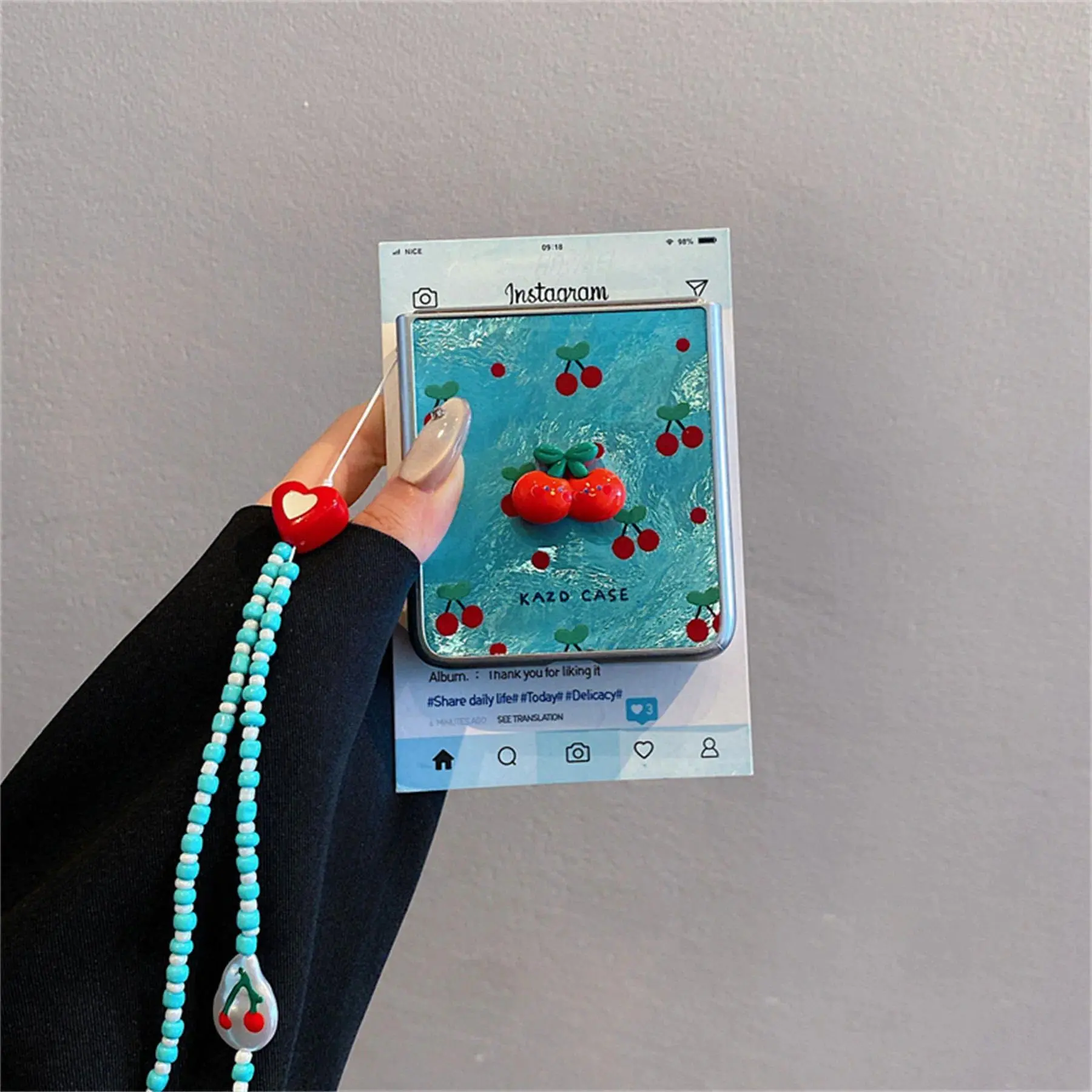 Cute Full Screen Cherry Glacial Pattern Phone Case with Pendant for Samsung Galaxy Z Flip 7 8 Z Flip6 ZFlip 5,Case for Motorola