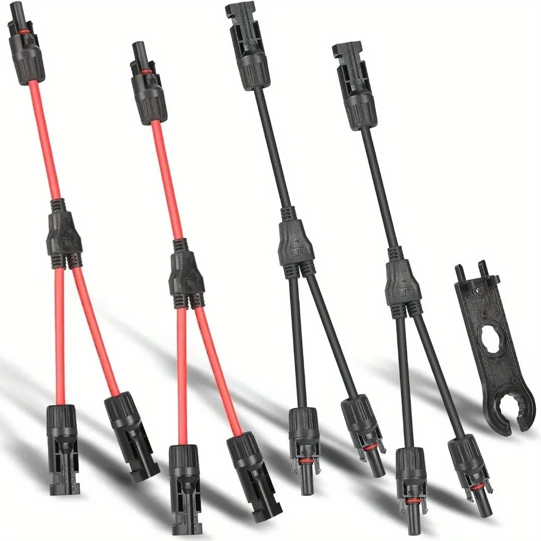2 Pairs Y-Branch PV Solar Connectors, 20A Parallel Adapter Cable Kit for Solar Panel Charge Controllers, Pv Connector