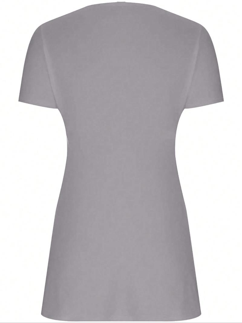 【Plus Size】 Solid Twist Front V Neck Tee, Elegant Casual Short Sleeve T-shirt for Summer, Casual Fashionable Top, Women's Plus Clothing for Daily Wear, Lady