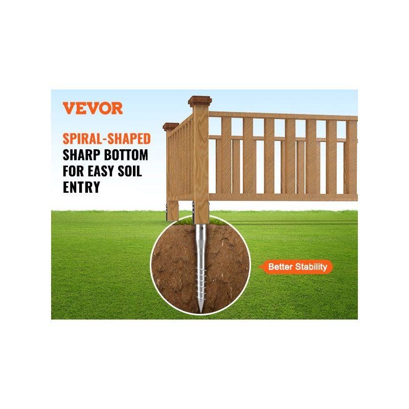 VEVOR No Dig Ground Anchor, 4 Pack 3.94x 2.76x 27.56 in DIY Screw in Post Stake, Includes 6 Lag Bolts a Rebar, U-Shape Heavy Duty Steel Post Holder, Great for Mailbox Posts and Fence Posts