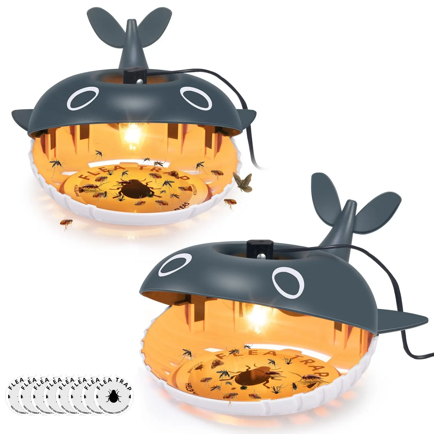 2-piece Flea Traps for Inside Your Home – Carpet Insect Killer Pest Control Trapper with Bright Attracting Light, Sticky Glue Board Refillable Design, Effective Non-toxic Solution for Fleas Bed Bugs, Ideal for Bedroom Living Room Pet Area