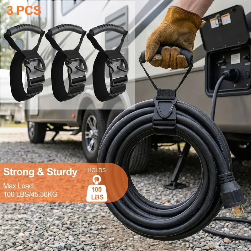 3pcs carries 100 pounds. Garden water pipe bracket hook, movable cable finishing strap, 22-inch heavy nylon adjustable extension line finisher with handle and buckle, suitable for garage tool finishing and garden water pipe storage.