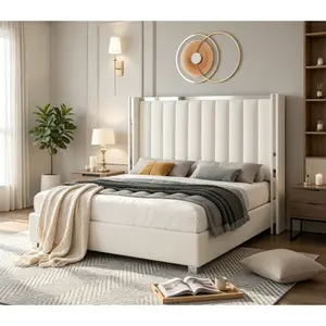 Queen Upholstered Platform Bed Frame - 58" Tall Channel Tufted Wingback Headboard, Velvet Upholstery, Durable, No Box Spring Needed, Luxury Indoor Apartment Furniture, Home Decor Gift, Queen Bed Frame