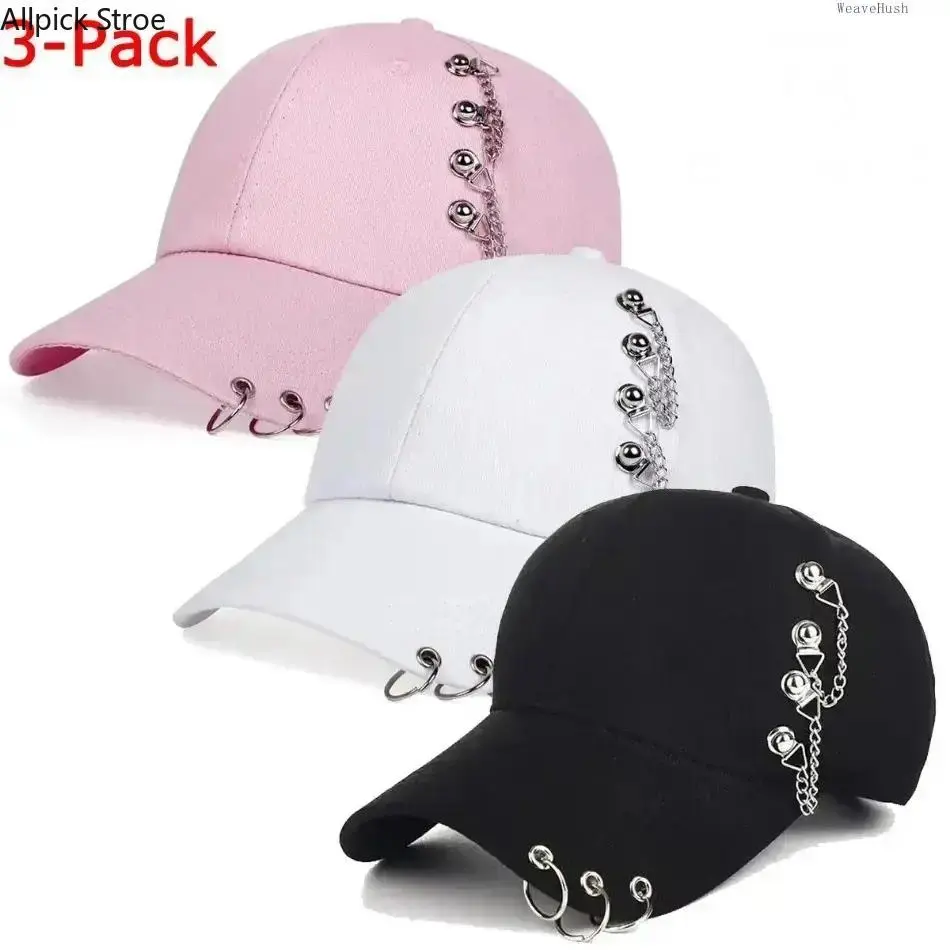 Unisex Dad Hats 3-Pack, Adjustable Bag Accessory Hats with Metal Ring Rivets, Breathable Streetwear for Travel & Daily Wear, Unisex Dad Hat