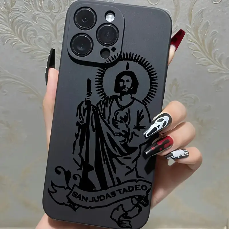 Phone Case for iPhone 17 16 Pro Max 15 Plus 14 13 12 11  Air X XR XS E God Pattern Design Shockproof Soft Silicone Durable Phone Cover Black Casing