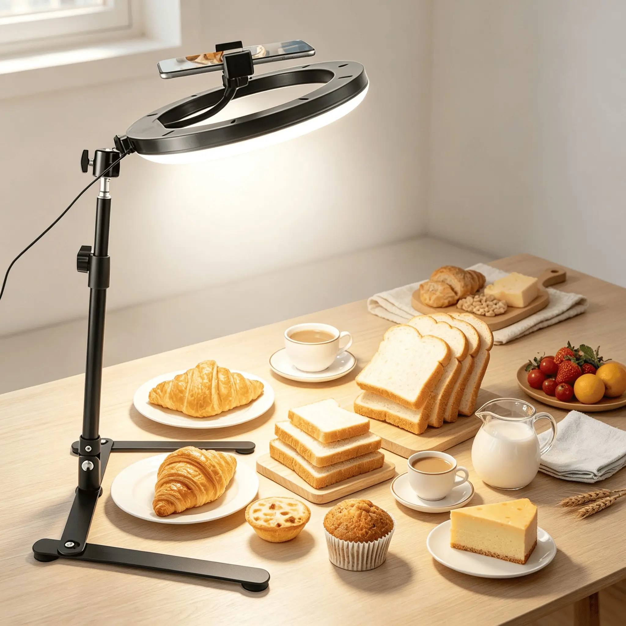 8 Inch LED Light, USB Powered Three-Color Ring Light with Phone Stand, Phone Selfie Light, Adjustable Tripod, Ideal for Live Streaming, Makeup, Cooking, Photography