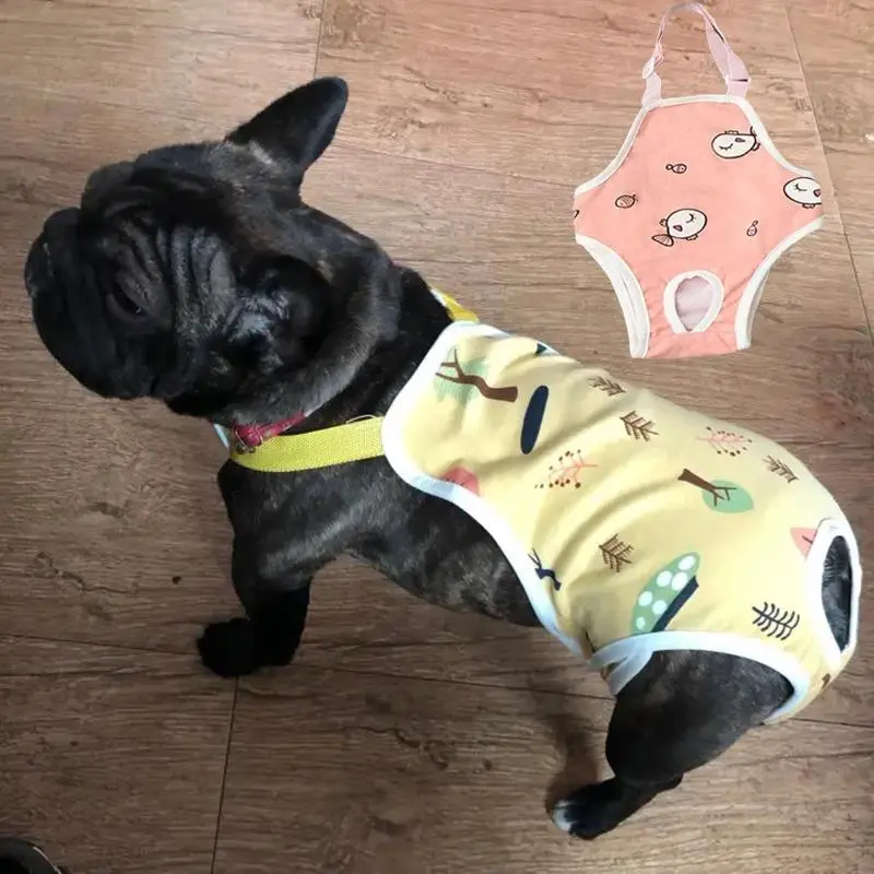 Female French Bulldog 1-Piece Physiological Fit Washable Underwear - Adjustable Shoulder Strap Safety Trousers, Pet Supplies Dog Diapers, One-Piece