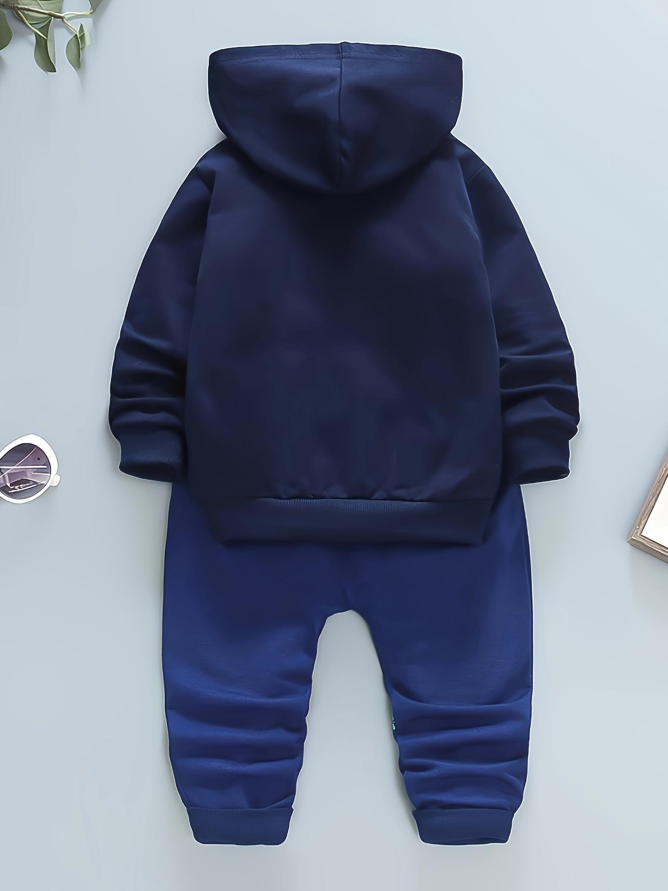 3pcs Boys' Dinosaur Print Hoodie & Pants Set - Green Dino Matching Outfit with White Piping Hooded Jacket, Elastic Waist Pants & Dino Pocket |         Spring/Fall Casual Wear for Baby Boys & (Easy-Care 3pcs Costume), Perfect for Outdoor