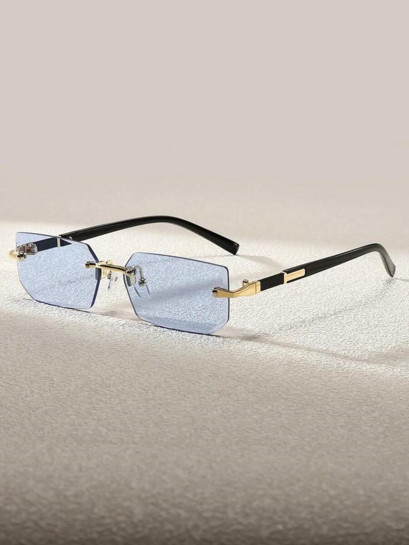 Unisex Simple Style Rimless Sunglasses, Trendy Casual Tinted Lens Sunglasses for Everyday Use, Fashionable Sunglasses, Fashion Accessories for Outdoor Activities