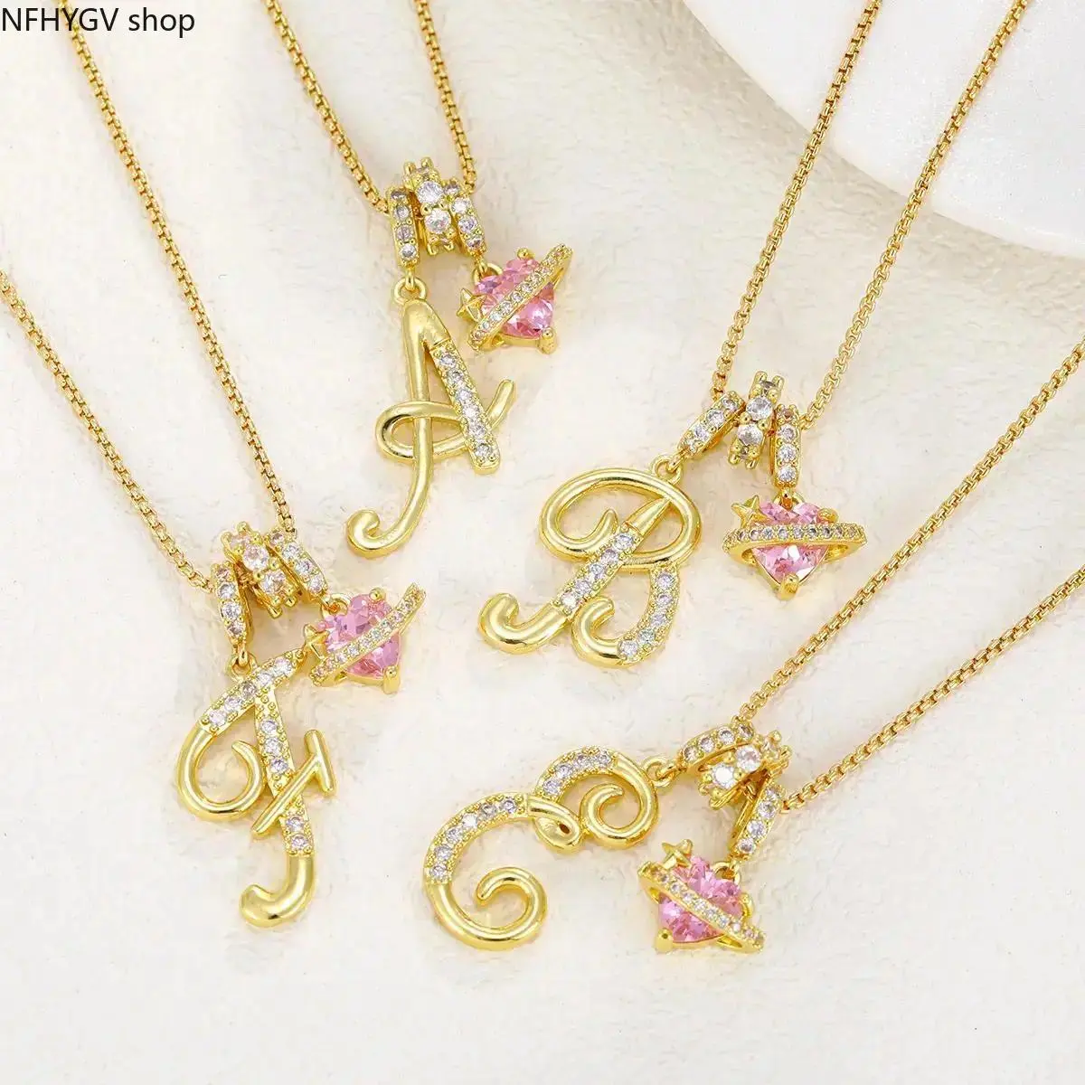 Aesir 18K Gold Plated 3-Layering Initial Letter Necklace, A-Z Alphabet Pendant Snake Chain Choker With Pink Heart Zircon, Adjustable Neck Jewelry For Women Daily Wear And Valentine's Day Gift Giving Use