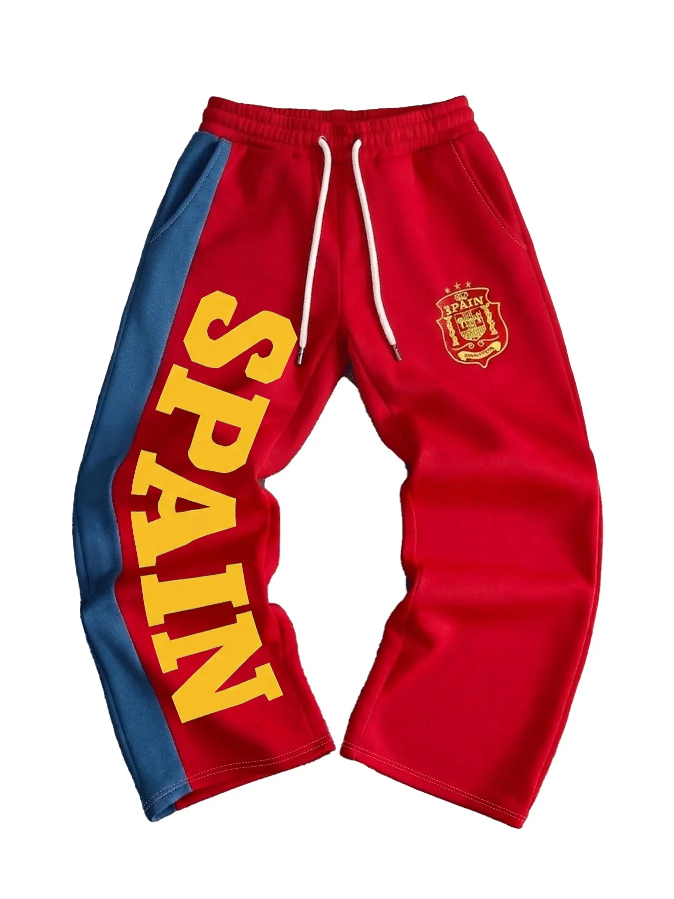 Men's Spain Football Graphic Color Block Loose Joggers, Elastic Drawstring Casual Sports Sweatpants