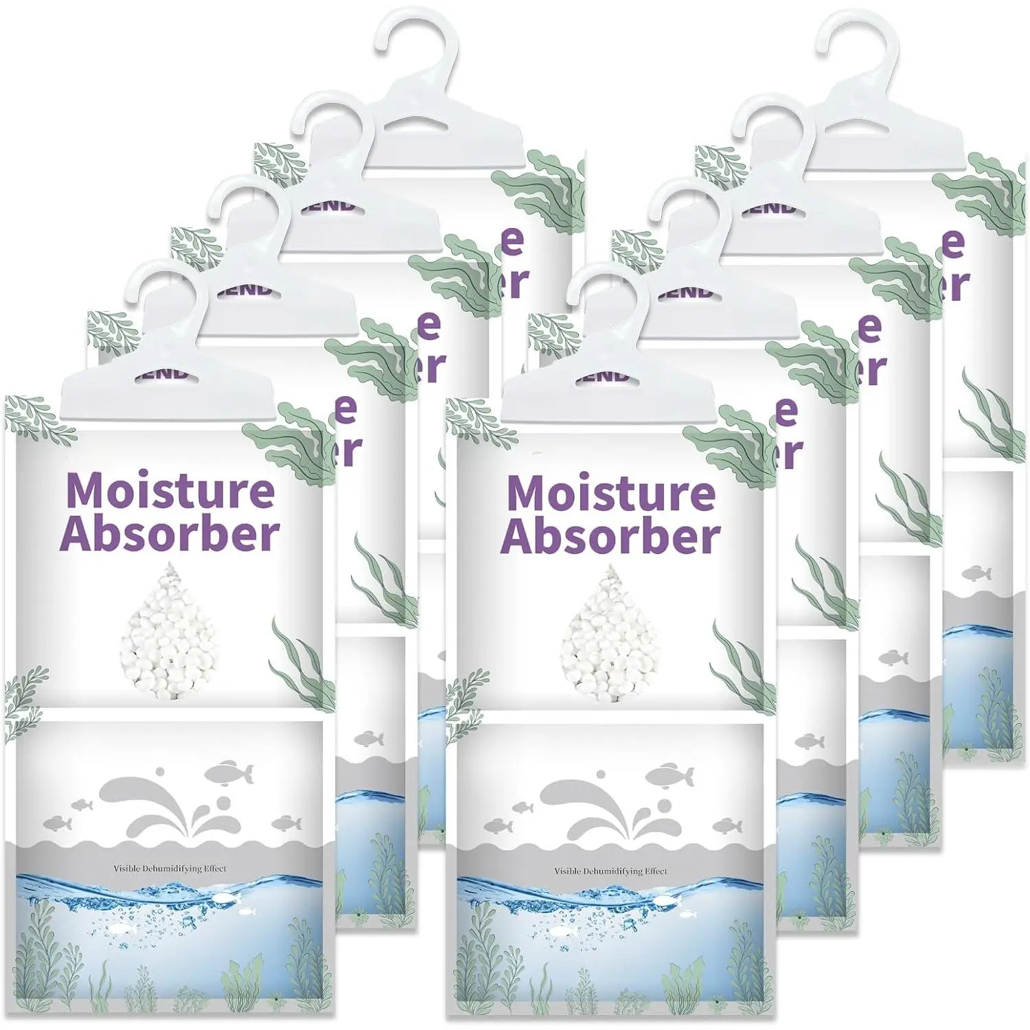 Moisture Absorbers 8 Packs - 9.8 oz Dehumidifier Bags, Portable Moisture Hanging Bags for Closet, Bathroom and Kitchen, Fragrance Free, 11.8'' x 6.3'' |   Closet, Bathroom, Kitchen, Compact Hanging Bag, Odor Eliminator, Humidity Absorber, 9.8 OZ