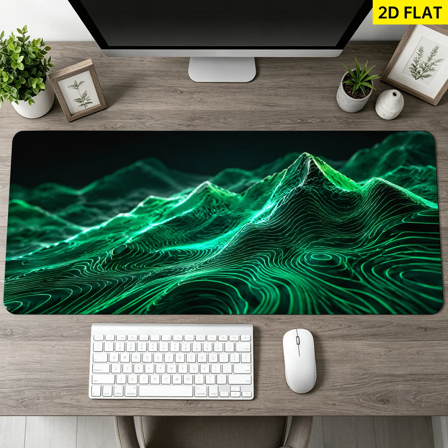 Extra Large green topographic mountain glow Mouse Pad,Non Slip Rubber Pad,Desktop Decoration Drotection Pad,Washable,Lock Edge Multi Size,Premium Multipurpose Mousepad For Office,Gaming Desk,Gift for Family and Friends