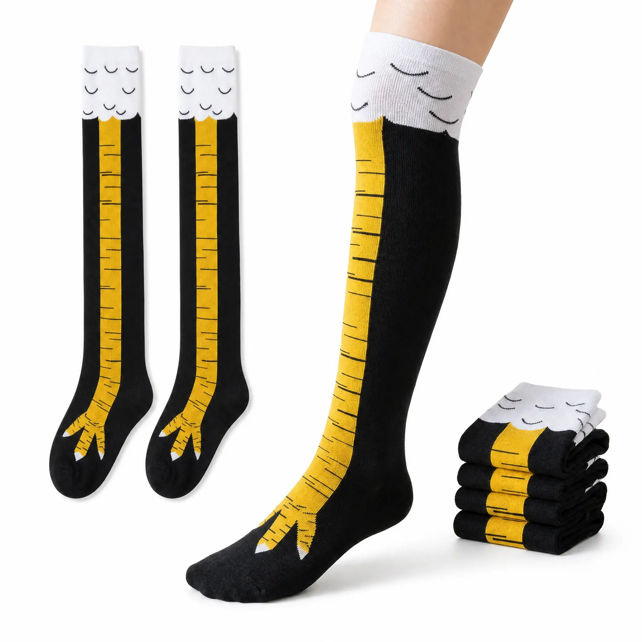 Funny Chicken Leg Socks, Novelty Animal Print Knee High Socks for Women & Men, Soft Stretch Costume Socks, Fun Party Gift