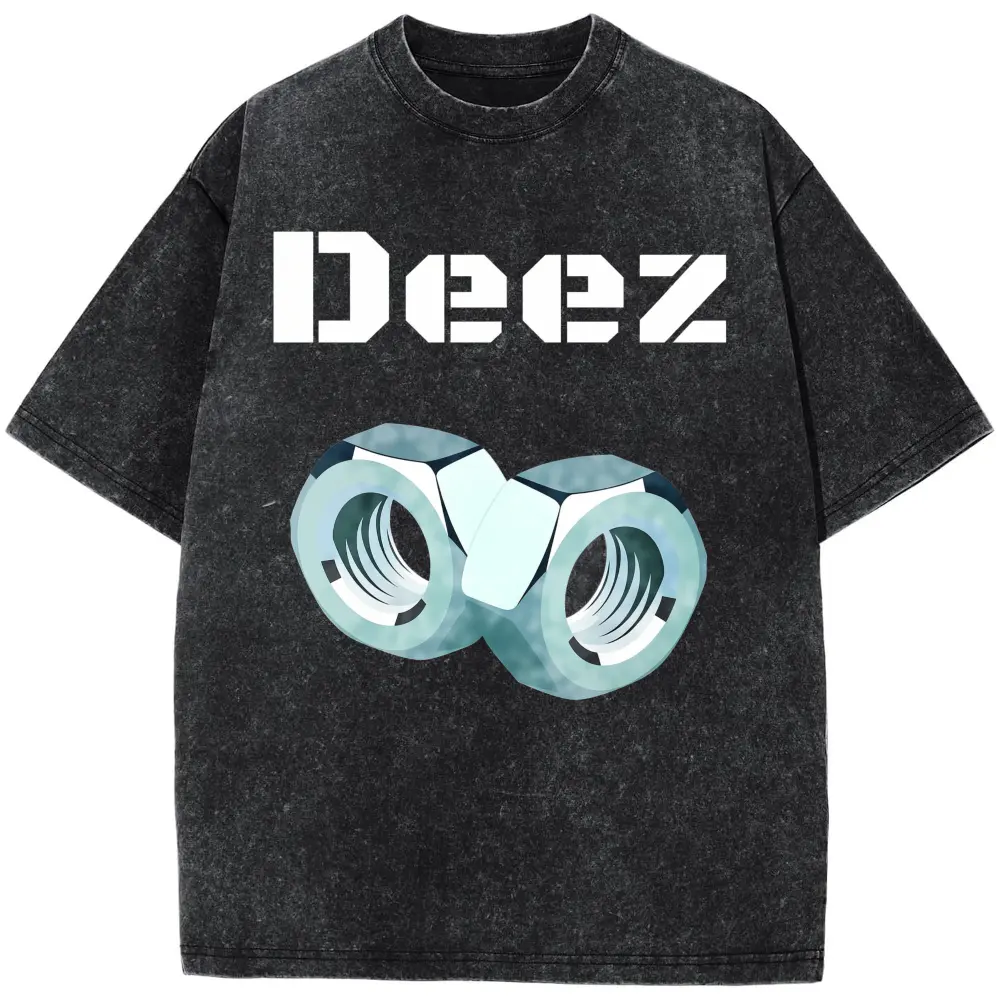 Ootd T Shirt 100% Cotton Funny "Deez Nuts" Graphic T-Shirt, Men's Casual Crew Neck Short Sleeve Tee with Geometric DesignPlus Size T-Shirt, Retro Fitness Heavyweight Washed T-Shirt, 100% Cotton