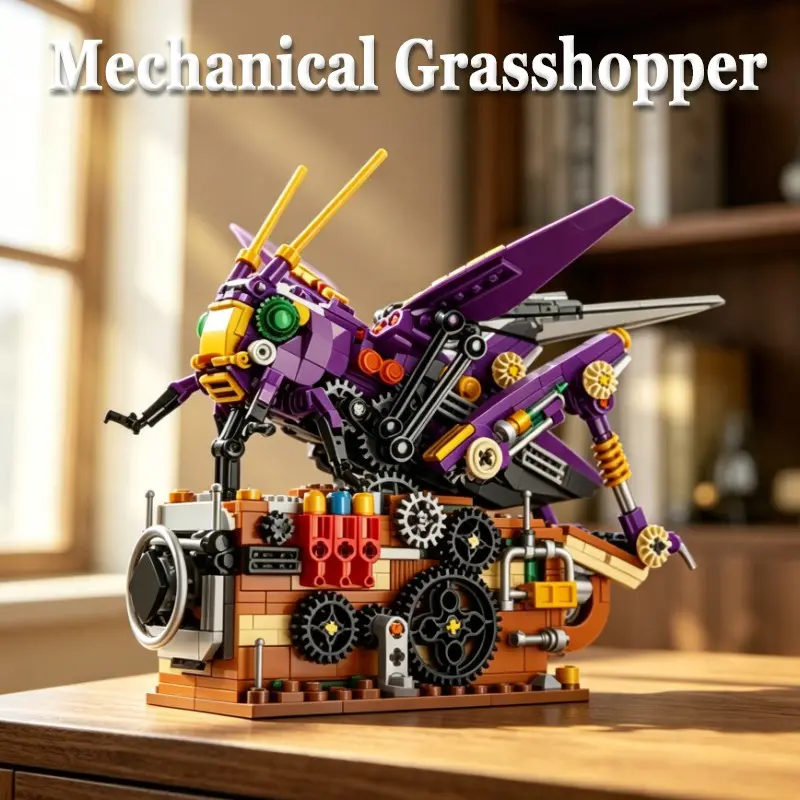596PCS Mechanical Bionic Grasshopper Building Blocks Sets Insect Bricks Model Toys Creative Desktop Ornament STEM Toys Christmas Birthday Gifts