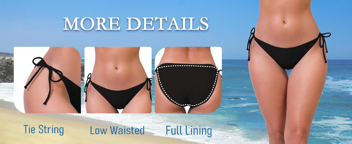 Women's Low Rise Tie String Bikini Swim Bottoms Sexy Cheeky Brazilian Swimsuit Bottoms