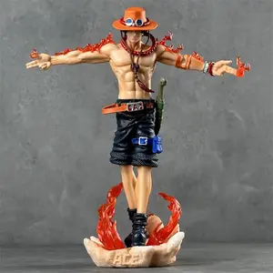 One Piece Ace Figure 27.5cm, Fire Fist Dual Arm Spread Semi-Transparent Flame Rock Base, Large Anime Desktop Decor Gift
