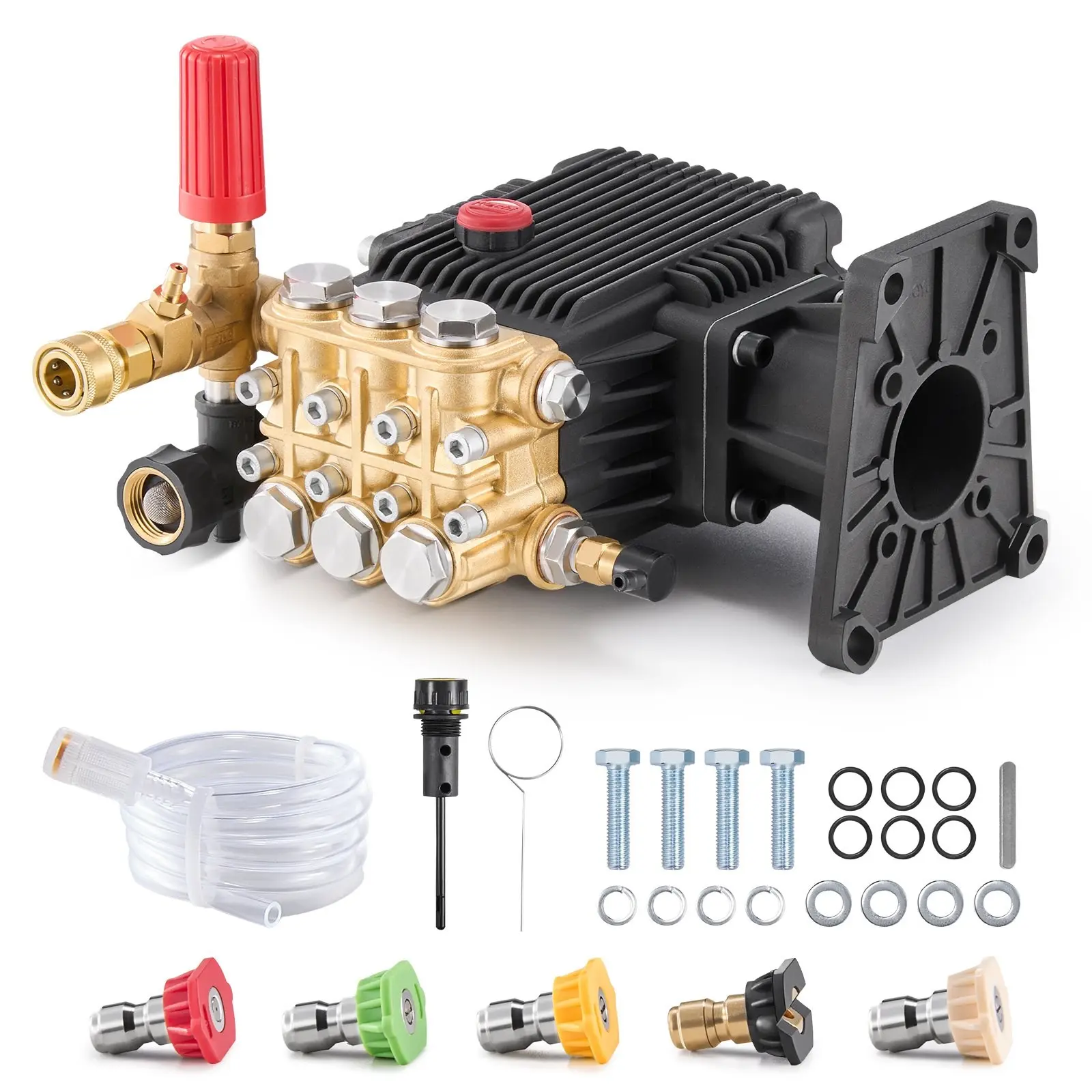 Industrial Grade Cold Water Pressure Washer Pump - 1-Inch Horizontal Shaft, Horizontal Triplex Plunger Design, 4400 PSI, 4.4 GPM, Oil Sight Glass, Replacement for Standard High-Pressure Washer Systems, for Home & Commercial Cleaning