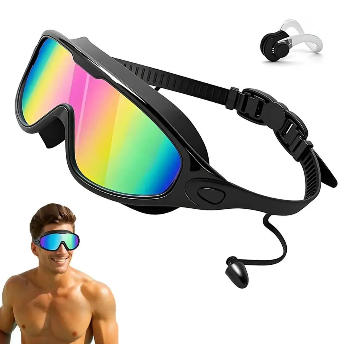 Leakproof Swim Goggles 2-Pack for Adults Teens, Anti-Fog UV Lens 180° Wide Vision Swimming Glasses with Ear Plugs & Nose Clip