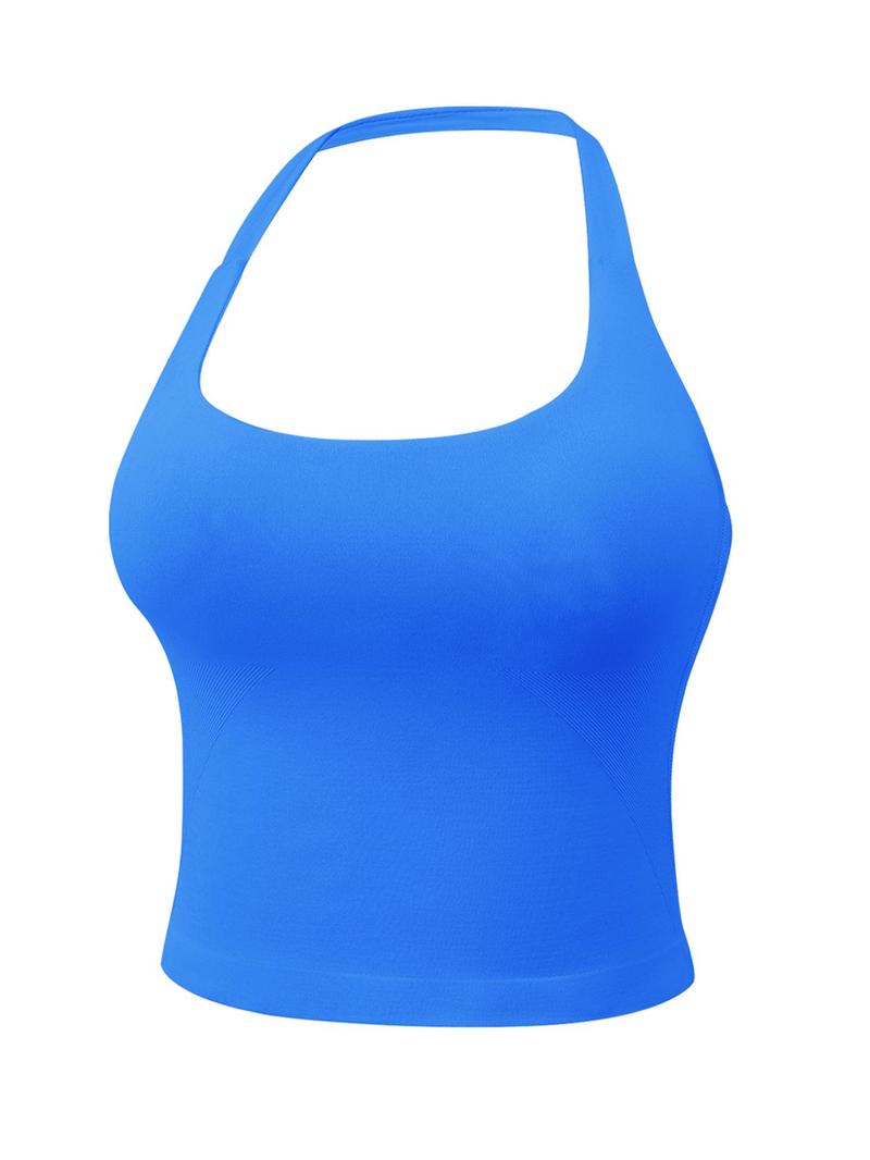 Women's Solid Removable Chest Pad Sports Tank Top, Casual Comfort and Durability Halter Neck Top for Yoga Gym Workout, Ladies Sportswear for All Seasons, Athletic Activewear