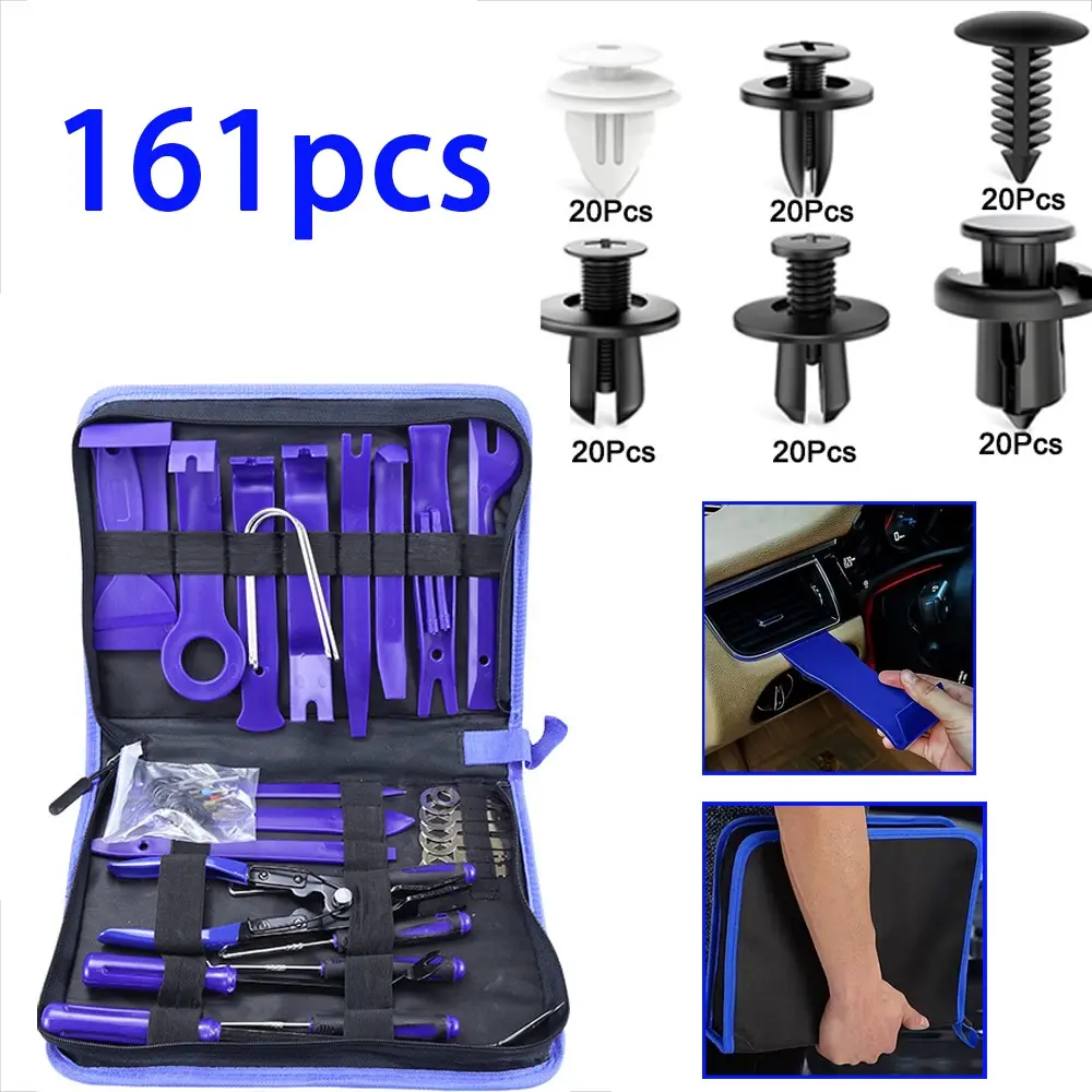 161-Piece Car Interior Removal Tool Set, Automotive Repair Tools, Includes Terminal Key, Clamps, Hooks, Ideal for Dashboard and Radio Removal, Multi-Functional Kit