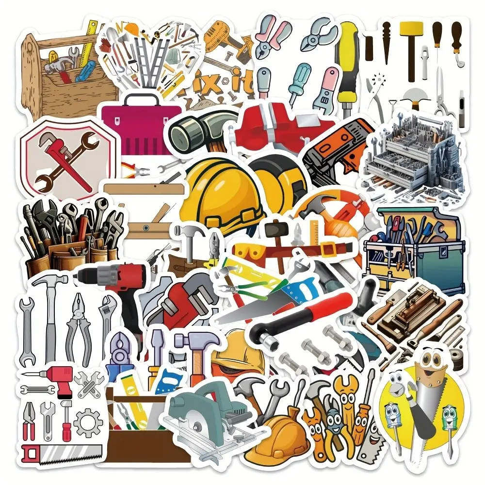 5-Pack Stickers Set, 54pcs Per Pack, 270pcs Total, Worker Tool Stickers, Outdoor Camping Graffiti Stickers, Creative Notebook Decorations