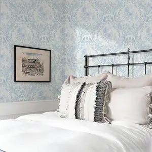 Base Soft Blue Baroque Floral Wallpaper, Peel and Stick, Mould-Proof, for Bathroom, Bedroom, Living Room, Home Decor Gift