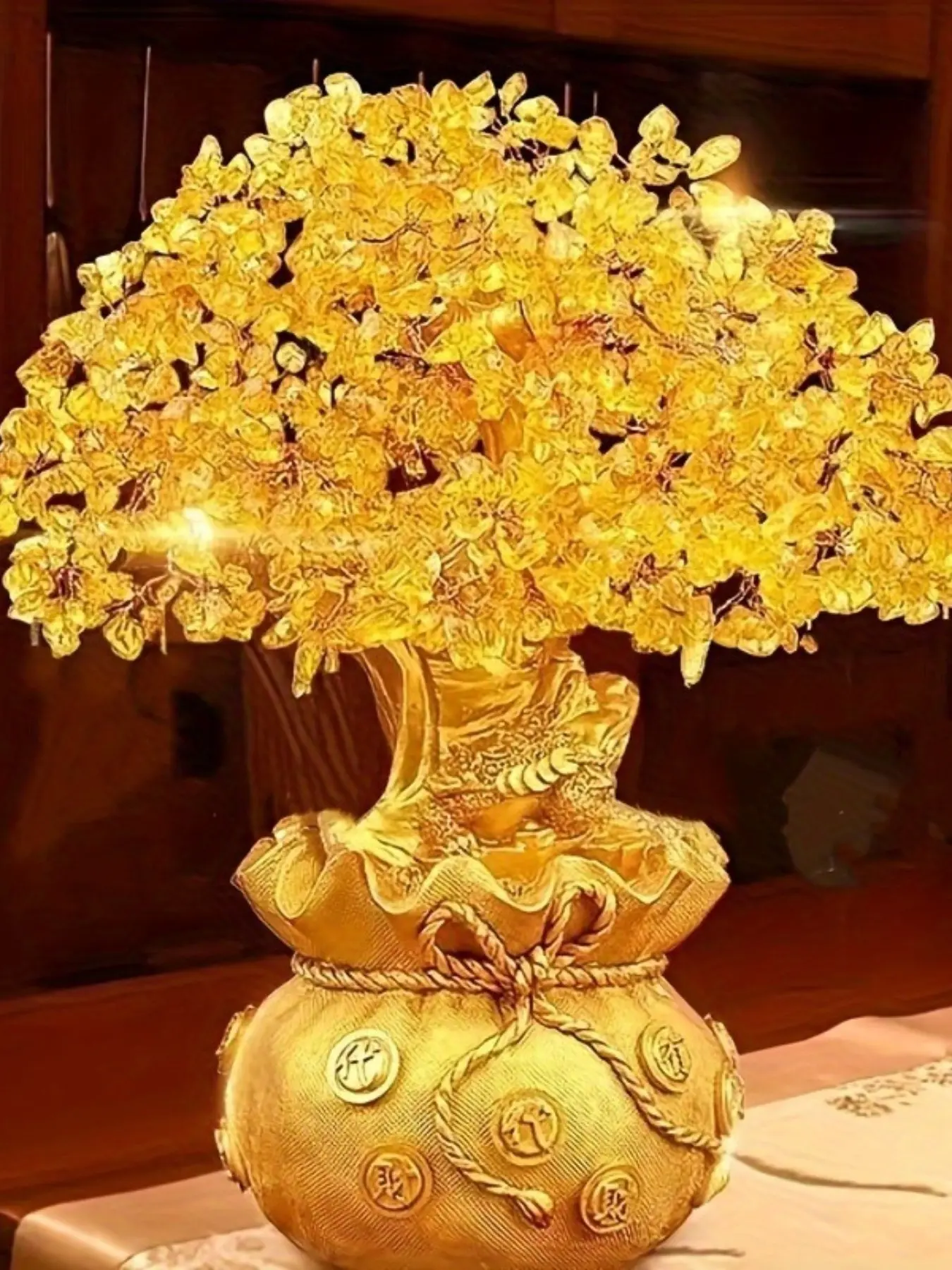 Feng Shui Citrine Crystal Money Tree, Chinese Dragon Pots, Resin Ornament, TV Wine Cabinet Decoration, Craft Ornament