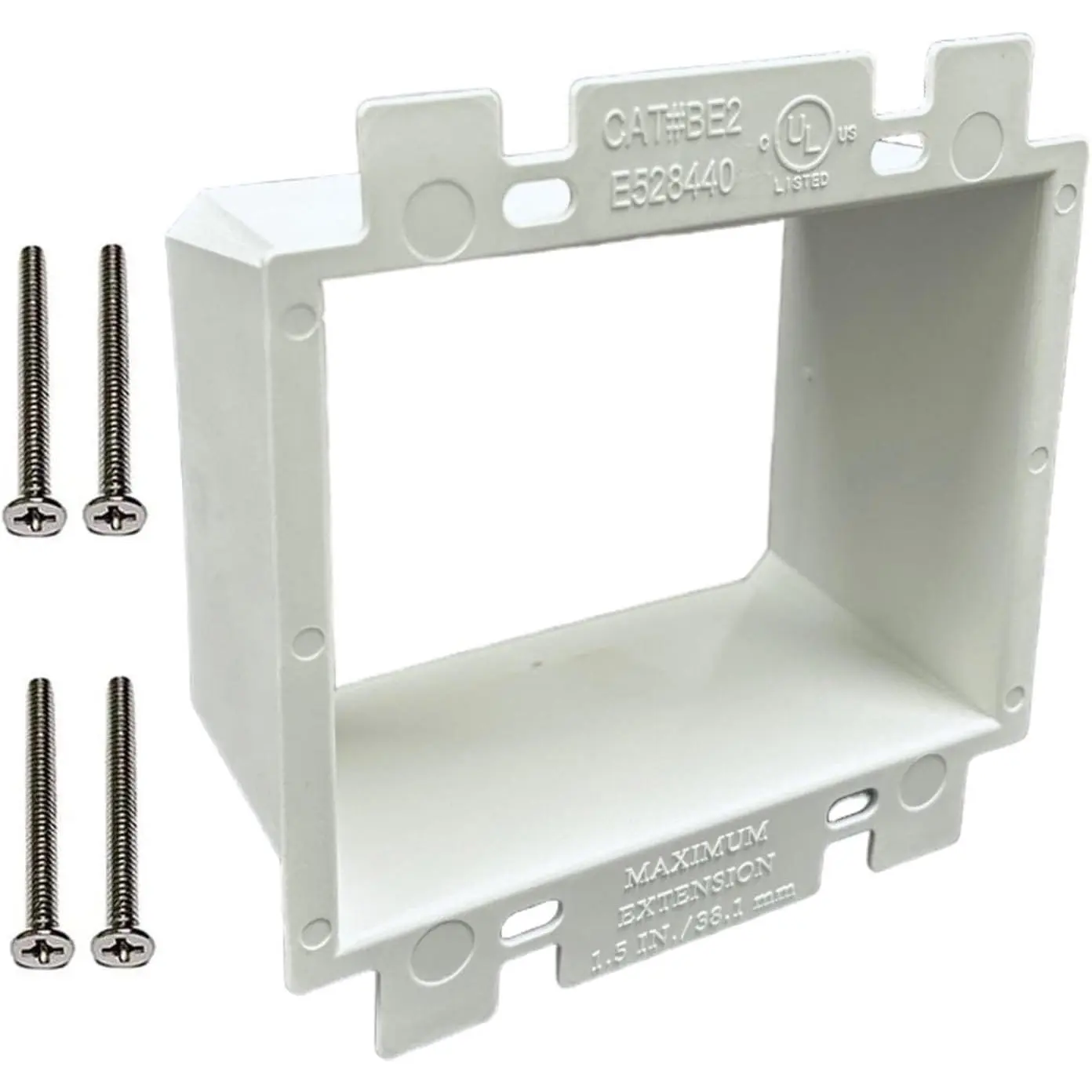 2-Gang Electrical Box Extender BE2, Non-Metallic Outlet Box Extender UL Listed, Extends Setback Boxes up to 1.5", for Switches, Outlets & Receptacles, 1 Pack