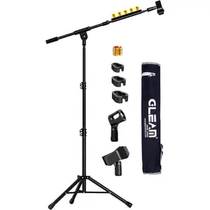 Microphone Stand for Light Microphone less than 1 LB - Tripod Boom Arm Mic Stand with Carrying Bag, 2 Mic Clips and Screw Adapter Portable for Singing Performance Wedding Stage and Mic Mount