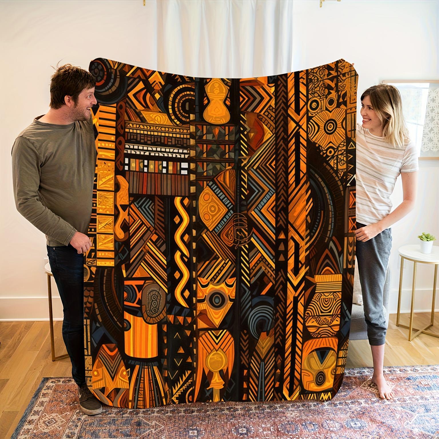 1pc Fashionable Fleece Blanket With Comfortable African Tribal Style Geometric Art Showing Rich Tribal Culture And Abstract Aesthetic Design Theme Pattern Print,Suitable As A Warm Cozy Blanket For Home Sofas, Bedding, Office Napping, Travel, And Camping