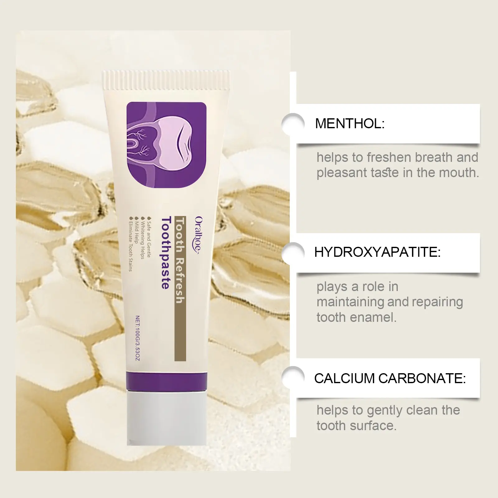 Oralhoe Brightening Toothpaste, Gentle Cleaning, Fresh Breath, Oral Care, Removes Stains, Protects Teeth, Mouth Hygiene Essentials