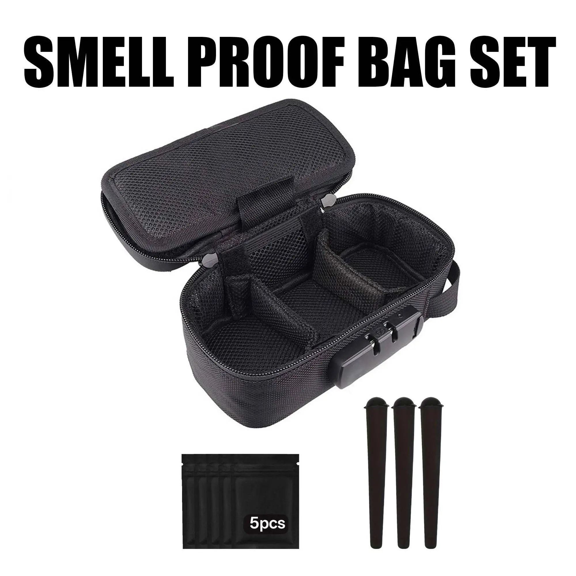 Lockable Travel Storage Bag, Large Capacity Odor-Resistant Travel Home Organizer, 3 Tubes, 5 Pouches, Secure Zipper, Divider, Ideal for Travel, Travel Organizers