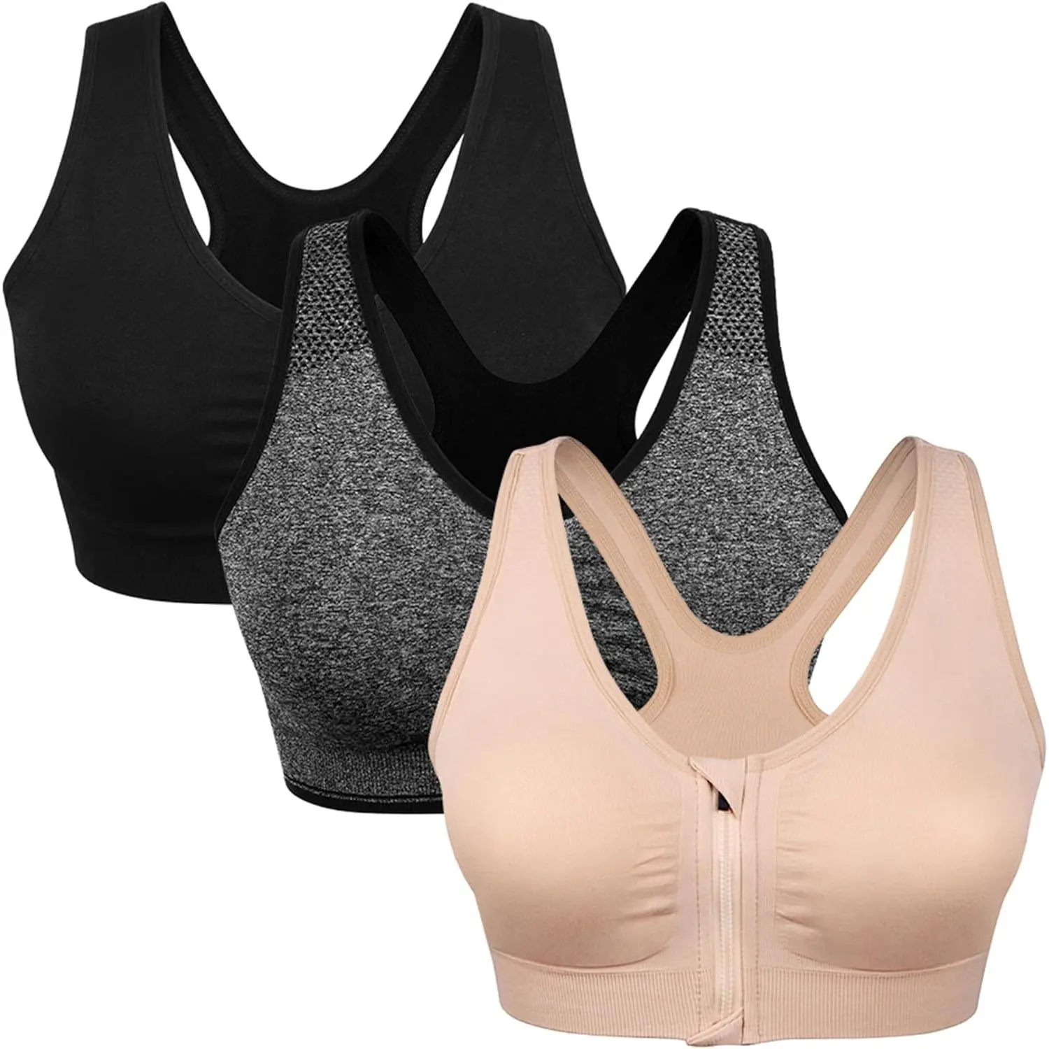 Women's Zip Front Sports Bra Wireless Post-Surgery Bra Active Yoga Sports Bras Sportswear Bra Training Bra