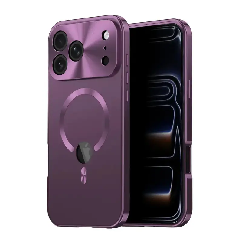 iPhone 18 Pro & 17 Pro Max Cellphone Case & Tempered Screen Protector Bundle - Metal+TPU, Secure Mag Fit, TPU Shock Buffer, Shockproof, Purple, Non-All-Metal PC Back, Aluminum Frame, Full Coverage Privacy Shield, Lens Protection, Installation Accessory