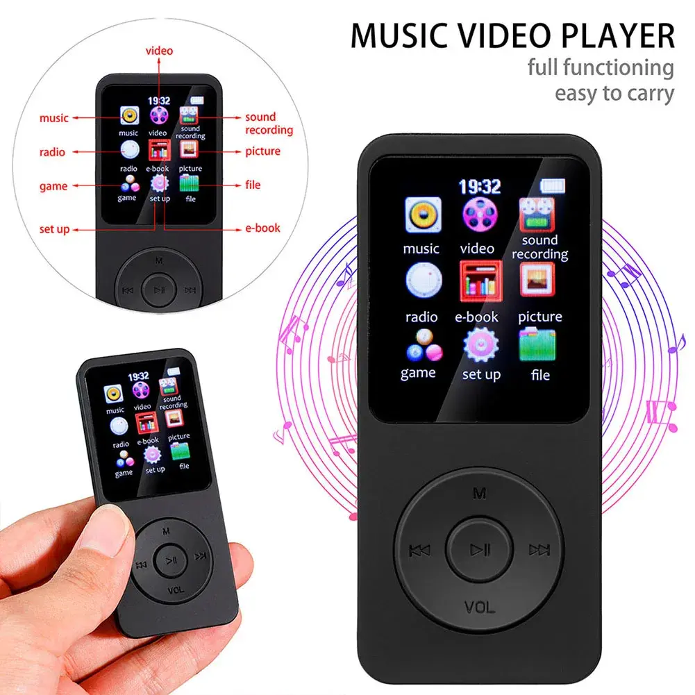 MP3 Bluetooth Player Type-C Port for Fast Charging 5.4 Bluetooth Version Expandable Memory Card Music Player FM Recording E-Book