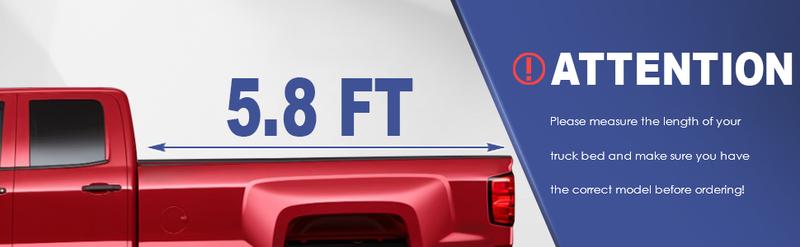 5.8FT Tri-Fold Soft Tonneau Cover For 2007-2026 Chevy Silverado & GMC Sierra 1500 | Fleetside Truck Bed