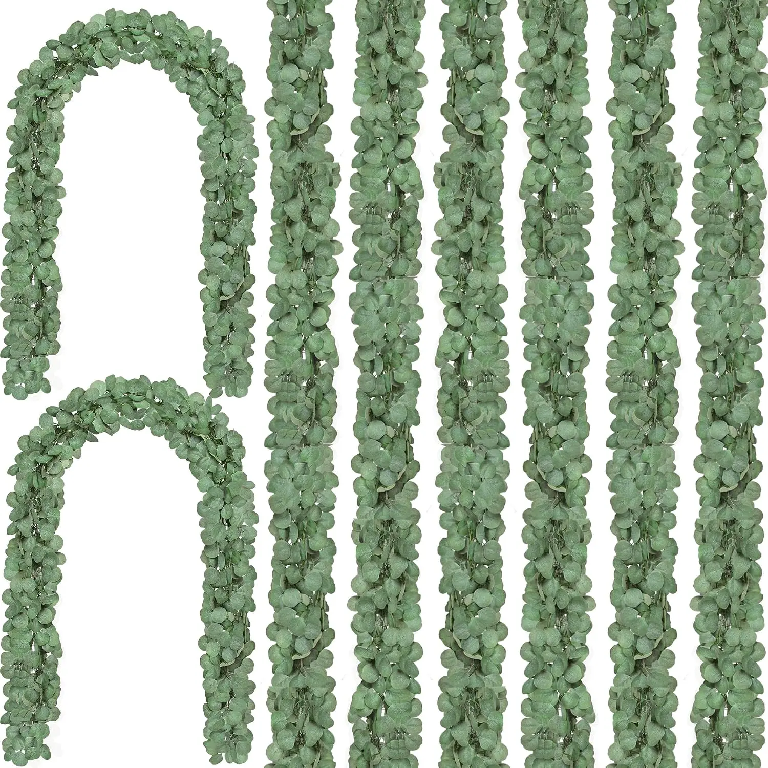 98 ft Plastic Artificial Eucalyptus Garland Pack, Decorative Table Greenery Wreath Vines, Modern Home Supplies for Wedding Party Decor (14-Count), Fade Resistant