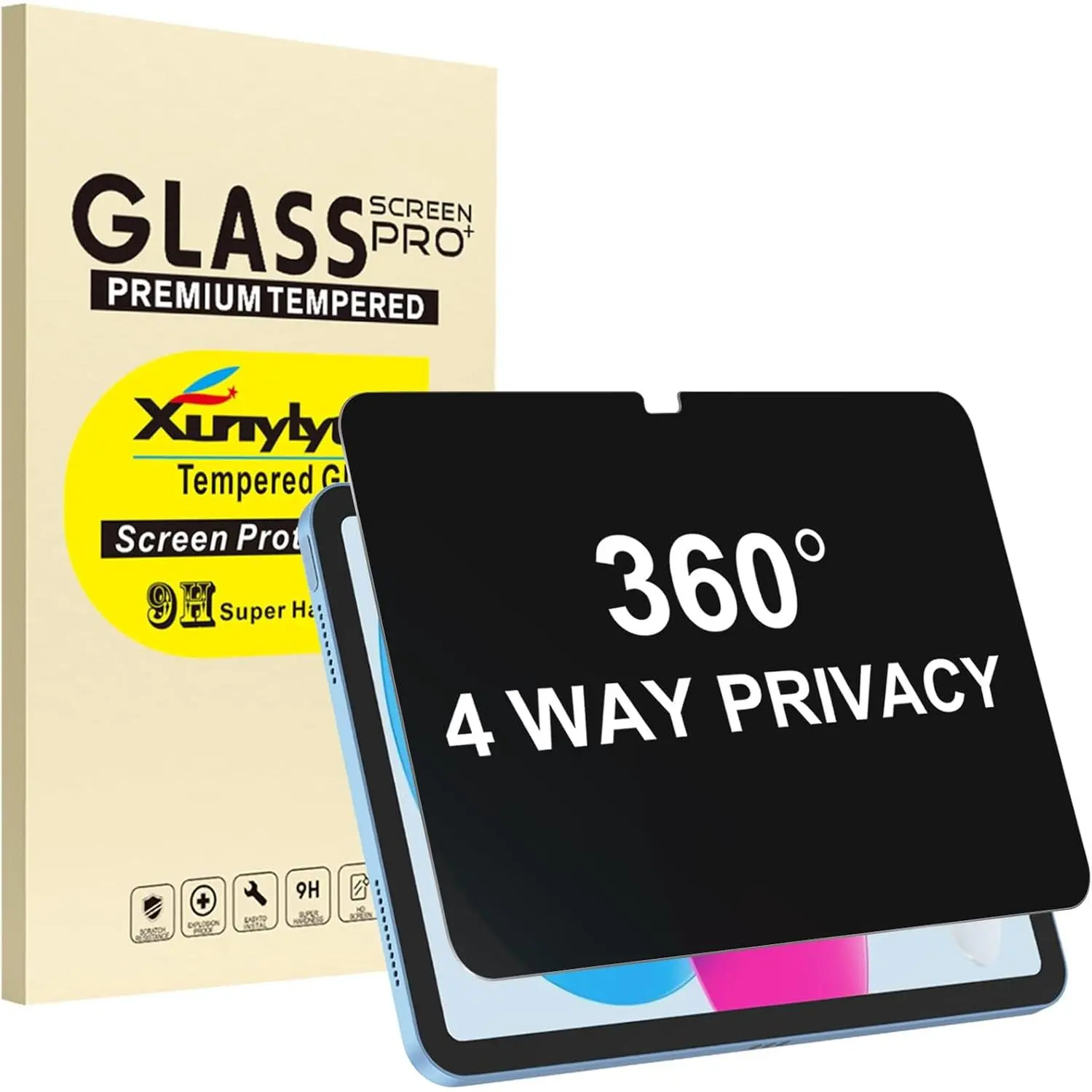 360° 4 Way  Screen Protector for iPad A16 11th/ 10th Gen | (11/10.9 Inch 2025/2022 Release), 360  Anti-Spy Tempered Glass Film, Case Friendly,  Pencil Support
