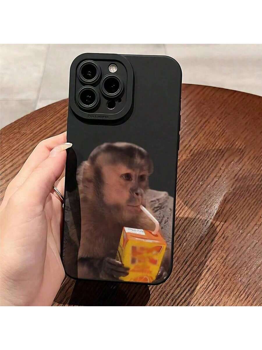 Monkeys Drinking Beverages Creative Pattern Protective Case Suitable For Apple, Suitable For IPhone17/IPhone17 Air/IPhone17 Pro/IPhone17 Pro Max/16 Pro Max/15 Pro Max/14 Pro Max/13 Pro Max/12 Pro Max.New All-Inclusive Silicone Phone Case For Couples