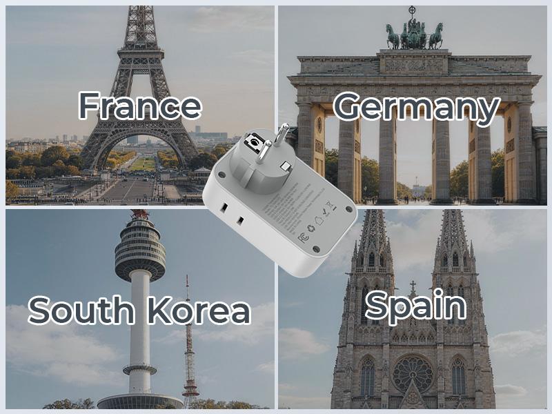 Type F Plug Adapter 2 Pack, PD 20W South Korea Outlet Adapter with 4 AC Outlets 4 USB Ports (2 USB C), Type E Power Adaptor for US to Europe Spain Germany France Iceland Greece Russia Norway