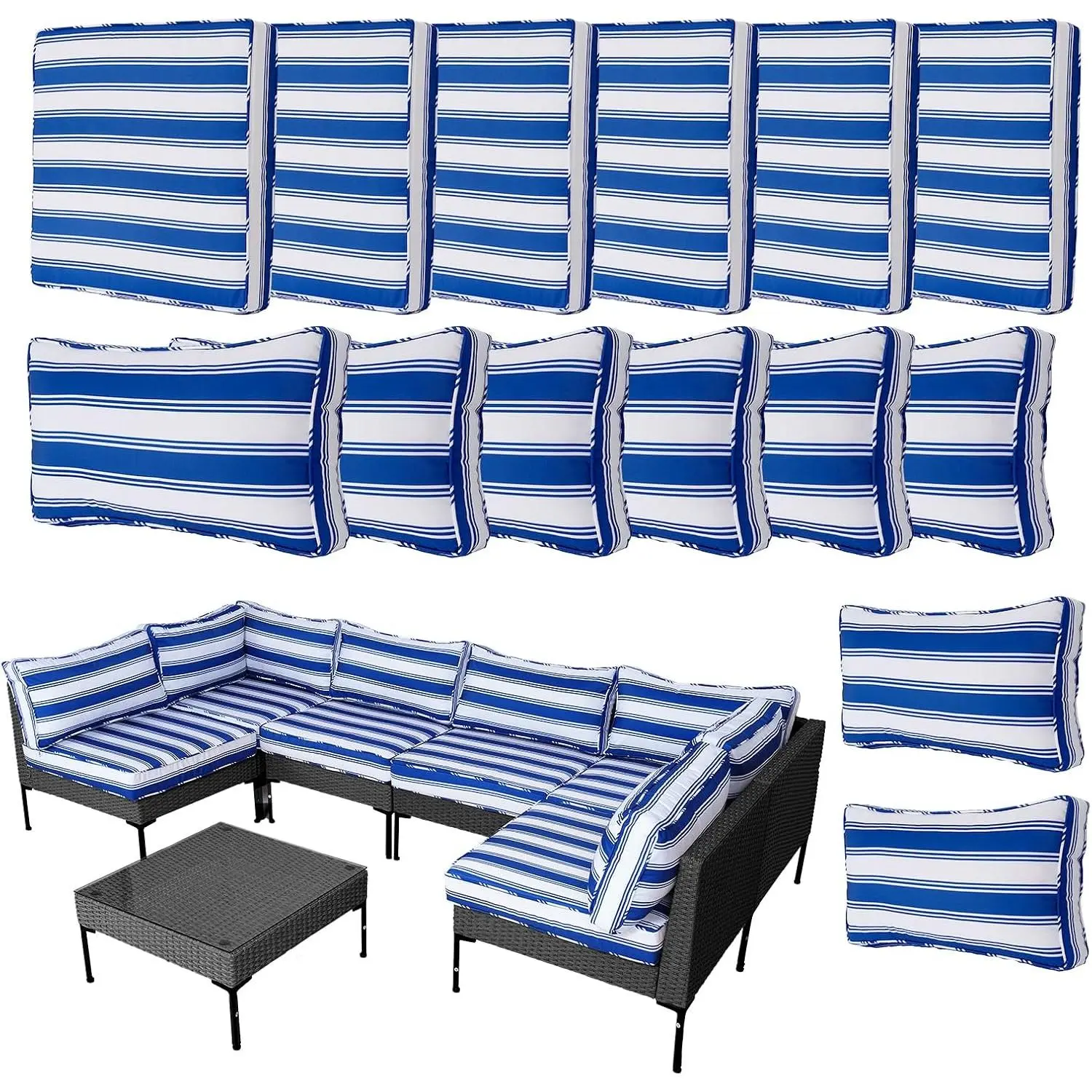 14 count Patio Cushion Covers  Outdoor Water-Resistant Couch Covers Splashproof UV-Resistant Furniture Protectors Cushion Sofa Slipcovers Set with Zippers,Cover Only